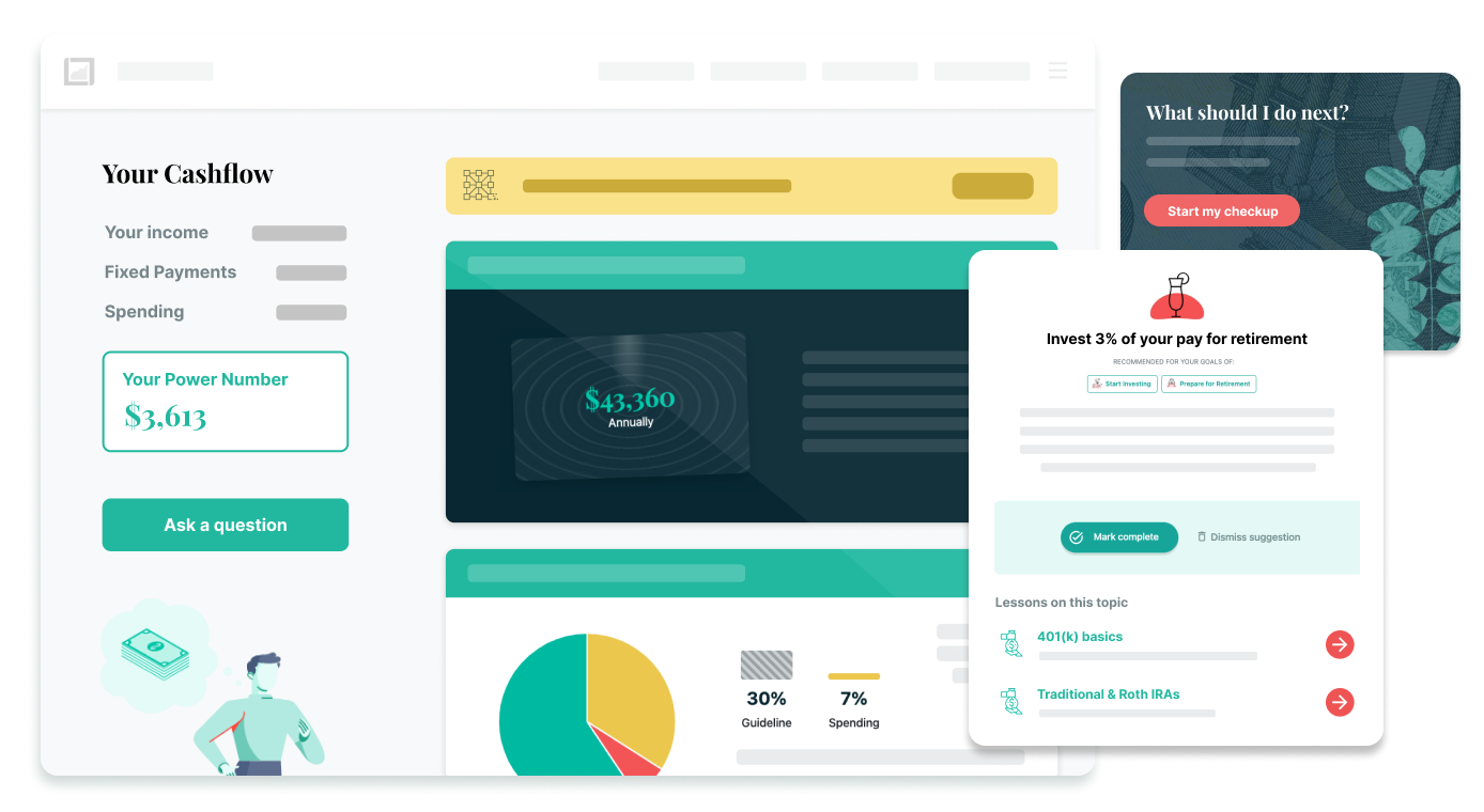 Graphic shows how LearnLux financial wellbeing blends digital tools and access to financial experts